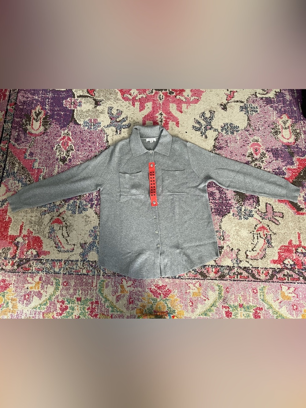 Como Vintage Gray Knit Polo-Style Button Front Shirt
